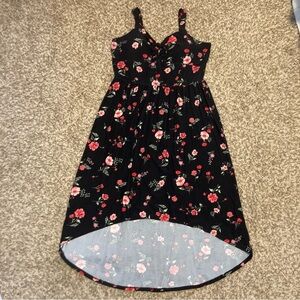 No Boundaries Black & Pink Floral Hi-Lo Dress, Sz Jr 3X (21), fits Women’s 2X